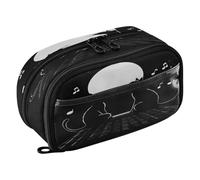 Quteprint Pencil Bag PVC Pencil Case for Boys Girls, Music Singing Cats Moon Dual Zipper Large Capacity Pencil Holder, Water-Resistant Stationery Organizer for College School Office Supplies