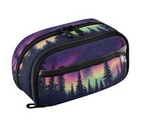 Quteprint Pencil Bag PVC Pencil Case for Boys Girls, Northern Lights Galaxy Sky Forest Dual Zipper Large Capacity Pencil Holder, Water-Resistant Stationery Organizer for College School Office Supplies