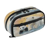 Quteprint Pencil Bag PVC Pencil Case for Boys Girls, Polar Bear Panda Birds Ice Dual Zipper Large Capacity Pencil Holder, Water-Resistant Stationery Organizer for College School Office Supplies