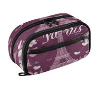 Quteprint Pencil Bag PVC Pencil Case for Boys Girls, Romantic Eiffel Tower Paris Dual Zipper Large Capacity Pencil Holder, Water-Resistant Stationery Organizer for College School Office Supplies