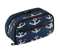 Quteprint Pencil Bag PVC Pencil Case for Boys Girls, Sea Anchor Loves Heart Dual Zipper Large Capacity Pencil Holder, Water-Resistant Stationery Organizer for College School Office Supplies
