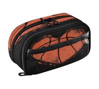 Quteprint Pencil Bag PVC Pencil Case for Boys Girls, Sport Basketball Heart Dual Zipper Large Capacity Pencil Holder, Water-Resistant Stationery Organizer for College School Office Supplies