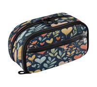 Quteprint Pencil Bag PVC Pencil Case for Boys Girls, Spring Flower Love Heart Dual Zipper Large Capacity Pencil Holder, Water-Resistant Stationery Organizer for College School Office Supplies