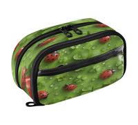 Quteprint Pencil Bag PVC Pencil Case for Boys Girls, St. Patricks Cute Ladybugs Clovers Dual Zipper Large Capacity Pencil Holder, Water-Resistant Stationery Organizer for College School Office Supplie