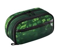 Quteprint Pencil Bag PVC Pencil Case for Boys Girls, St. Patricks Day Clovers Leaf Dual Zipper Large Capacity Pencil Holder, Water-Resistant Stationery Organizer for College School Office Supplies