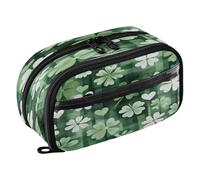 Quteprint Pencil Bag PVC Pencil Case for Boys Girls, St. Patricks Day Clovers Stripe Dual Zipper Large Capacity Pencil Holder, Water-Resistant Stationery Organizer for College School Office Supplies