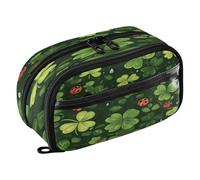 Quteprint Pencil Bag PVC Pencil Case for Boys Girls, St. Patricks Day Ladybugs Clovers Dual Zipper Large Capacity Pencil Holder, Water-Resistant Stationery Organizer for College School Office Supplies