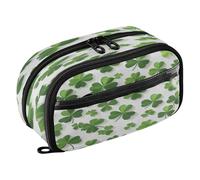 Quteprint Pencil Bag PVC Pencil Case for Boys Girls, St. Patricks Day Shamrock Clovers Dual Zipper Large Capacity Pencil Holder, Water-Resistant Stationery Organizer for College School Office Supplies