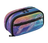 Quteprint Pencil Bag PVC Pencil Case for Boys Girls, Swimming Rainbow Sea Turtle Dual Zipper Large Capacity Pencil Holder, Water-Resistant Stationery Organizer for College School Office Supplies