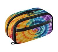 Quteprint Pencil Bag PVC Pencil Case for Boys Girls, Tie Dye Swirl Rainbow Dual Zipper Large Capacity Pencil Holder, Water-Resistant Stationery Organizer for College School Office Supplies