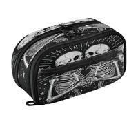 Quteprint Pencil Bag PVC Pencil Case for Boys Girls, Two Skeletons Skull Heart Dual Zipper Large Capacity Pencil Holder, Water-Resistant Stationery Organizer for College School Office Supplies