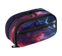 Quteprint Pencil Bag PVC Pencil Case for Boys Girls, Wolf Glowing Eyes Galaxy Dual Zipper Large Capacity Pencil Holder, Water-Resistant Stationery Organizer for College School Office Supplies