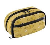 Quteprint Pencil Bag PVC Pencil Case for Boys Girls, Yellow Ducks Heart Dual Zipper Large Capacity Pencil Holder, Water-Resistant Stationery Organizer for College School Office Supplies