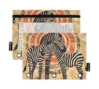 Quteprint Pencil Pouch for 3 Ring Binder, Ancient African Zebra 2 Pack Zipper Pencil Case with Clear Window & Reinforced Grommets for Binder, Pencil Bags Pockets Organizer for Office School