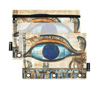 Quteprint Pencil Pouch for 3 Ring Binder, Ancient Egypt Eye of Horus 2 Pack Zipper Pencil Case with Clear Window & Reinforced Grommets for Binder, Pencil Bags Pockets Organizer for Office School