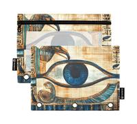 Quteprint Pencil Pouch for 3 Ring Binder, Ancient Egyptian Hieroglyphics 2 Pack Zipper Pencil Case with Clear Window & Reinforced Grommets for Binder, Pencil Bags Pockets Organizer for Office School
