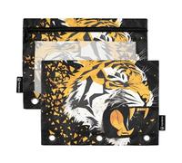 Quteprint Pencil Pouch for 3 Ring Binder, Angry Animal Tiger 2 Pack Zipper Pencil Case with Clear Window & Reinforced Grommets for Binder, Pencil Bags Pockets Organizer for Office School