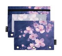 Quteprint Pencil Pouch for 3 Ring Binder, Cherry Blossoms Flowers Japanese 2 Pack Zipper Pencil Case with Clear Window & Reinforced Grommets for Binder, Pencil Bags Pockets Organizer for Office School