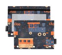 Quteprint Pencil Pouch for 3 Ring Binder, Cute Cartoon Trains 2 Pack Zipper Pencil Case with Clear Window & Reinforced Grommets for Binder, Pencil Bags Pockets Organizer for Office School