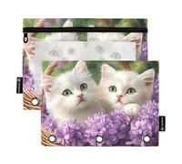 Quteprint Pencil Pouch for 3 Ring Binder, Cute Cat Kittens in A Basket 2 Pack Zipper Pencil Case with Clear Window & Reinforced Grommets for Binder, Pencil Bags Pockets Organizer for Office School