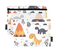 Quteprint Pencil Pouch for 3 Ring Binder, Cute Dinosaurs Volcanoes 2 Pack Zipper Pencil Case with Clear Window & Reinforced Grommets for Binder, Pencil Bags Pockets Organizer for Office School