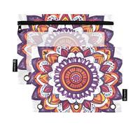 Quteprint Pencil Pouch for 3 Ring Binder, Floral Indian Mandala 2 Pack Zipper Pencil Case with Clear Window & Reinforced Grommets for Binder, Pencil Bags Pockets Organizer for Office School