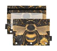 Quteprint Pencil Pouch for 3 Ring Binder, Honey Bee Daisy Flowers 2 Pack Zipper Pencil Case with Clear Window & Reinforced Grommets for Binder, Pencil Bags Pockets Organizer for Office School