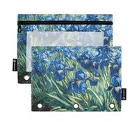 Quteprint Pencil Pouch for 3 Ring Binder, Irises Vincent Van Gogh 2 Pack Zipper Pencil Case with Clear Window & Reinforced Grommets for Binder, Pencil Bags Pockets Organizer for Office School