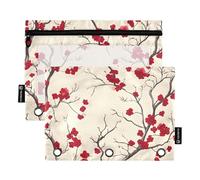 Quteprint Pencil Pouch for 3 Ring Binder, Japanese Cherry Blossoms Flower Tree 2 Pack Zipper Pencil Case with Clear Window & Reinforced Grommets for Binder, Pencil Bags Pockets Organizer for Office Sc