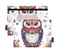 Quteprint Pencil Pouch for 3 Ring Binder, Mandala Boho Animal Owl 2 Pack Zipper Pencil Case with Clear Window & Reinforced Grommets for Binder, Pencil Bags Pockets Organizer for Office School
