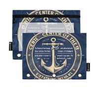 Quteprint Pencil Pouch for 3 Ring Binder, Nautical Anchor 2 Pack Zipper Pencil Case with Clear Window & Reinforced Grommets for Binder, Pencil Bags Pockets Organizer for Office School