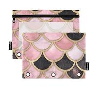 Quteprint Pencil Pouch for 3 Ring Binder, Ocean Pink Mermaid Scales 2 Pack Zipper Pencil Case with Clear Window & Reinforced Grommets for Binder, Pencil Bags Pockets Organizer for Office School
