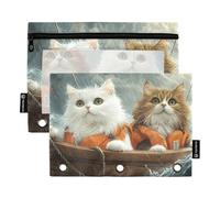 Quteprint Pencil Pouch for 3 Ring Binder, Ocean Ship Cute Cats 2 Pack Zipper Pencil Case with Clear Window & Reinforced Grommets for Binder, Pencil Bags Pockets Organizer for Office School