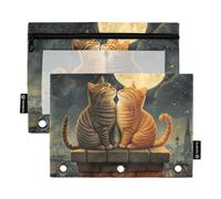 Quteprint Pencil Pouch for 3 Ring Binder, Romantic Two Cats Moon Stars 2 Pack Zipper Pencil Case with Clear Window & Reinforced Grommets for Binder, Pencil Bags Pockets Organizer for Office School