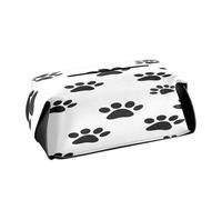 Quteprint Rectangle Leather Tissue Box Cover Holder, Black Dog Paw Print Pattern Tissue Box Holder, 9.4x5.1x3.6 inch Decorative Facial Tissue Case for Home, Office, Car, Bathroom, Desk, Tabletop