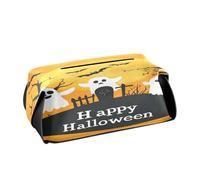 Quteprint Rectangle Leather Tissue Box Cover Holder, Cartoon Halloween Ghosts Bats Tissue Box Holder, 9.4x5.1x3.6 inch Decorative Facial Tissue Case for Home, Office, Car, Bathroom, Desk, Tabletop