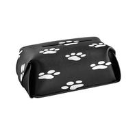 Quteprint Rectangle Leather Tissue Box Cover Holder, White Dog Paw Prints Tissue Box Holder, 9.4x5.1x3.6 inch Decorative Facial Tissue Case for Home, Office, Car, Bathroom, Desk, Tabletop
