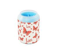 Quteprint Red Butterfly Love Hearts Dog Paw Cleaner Cup - Pet Foot Washer with Soft Silicone Brush, Portable Muddy Paw Cleaner for Small, Medium, Large Breed Dogs & Cats (2.56x2.56x4.53inch)