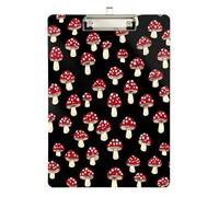 Quteprint Red Mushrooms Dots Acrylic Clipboard, 9" x 12.5" Clear Scratch-Resistant Clip Board with (Silver) Metal Clip & Wall Hook - 0.25" Thick for Office Classroom Nurses Teachers Students