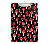 Quteprint Red Mushrooms Pattern Acrylic Clipboard, 9" x 12.5" Clear Scratch-Resistant Clip Board with (Silver) Metal Clip & Wall Hook - 0.25" Thick for Office Classroom Nurses Teachers Students