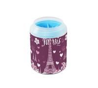 Quteprint Romantic Eiffel Tower Paris Dog Paw Cleaner Cup - Pet Foot Washer with Soft Silicone Brush, Portable Muddy Paw Cleaner for Small, Medium, Large Breed Dogs & Cats (2.56x2.56x4.53inch)