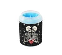 Quteprint Romantic Skeletons Skull Love Dog Paw Cleaner Cup - Pet Foot Washer with Soft Silicone Brush, Portable Muddy Paw Cleaner for Small, Medium, Large Breed Dogs & Cats (2.56x2.56x4.53inch)