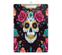 Quteprint Rose Sugar Skull Diamond Acrylic Clipboard, 9" x 12.5" Clear Scratch-Resistant Clip Board with (Silver) Metal Clip & Wall Hook - 0.25" Thick for Office Classroom Nurses Teachers Students
