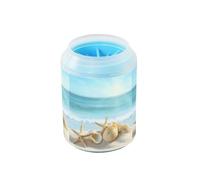 Quteprint Sandy Beach Starfish Seashells Dog Paw Cleaner Cup - Pet Foot Washer with Soft Silicone Brush, Portable Muddy Paw Cleaner for Small, Medium, Large Breed Dogs & Cats (2.56x2.56x4.53inch)