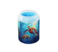 Quteprint Sea Ocean Swimming Turtle Dog Paw Cleaner Cup - Pet Foot Washer with Soft Silicone Brush, Portable Muddy Paw Cleaner for Small, Medium, Large Breed Dogs & Cats (2.56x2.56x4.53inch)