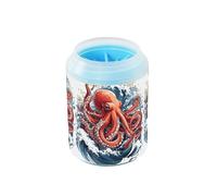 Quteprint Sea Ocean Waves Octopus Dog Paw Cleaner Cup - Pet Foot Washer with Soft Silicone Brush, Portable Muddy Paw Cleaner for Small, Medium, Large Breed Dogs & Cats (2.56x2.56x4.53inch)