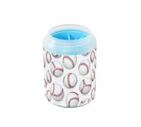 Quteprint Sport Baseballs Pattern Dog Paw Cleaner Cup - Pet Foot Washer with Soft Silicone Brush, Portable Muddy Paw Cleaner for Small, Medium, Large Breed Dogs & Cats (2.56x2.56x4.53inch)