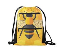 Quteprint Sport Drawstring Backpack - Cute Animal Bee Honeycomb Breathable Mesh Gym Bag with Water Resistant Zipper Pockets, Comfortable Rope Straps for Travel Outdoor Yoga Dance Beach Swim