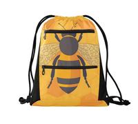 Quteprint Sport Drawstring Backpack - Honeycomb Animal Bee Breathable Mesh Gym Bag with Water Resistant Zipper Pockets, Comfortable Rope Straps for Travel Outdoor Yoga Dance Beach Swim