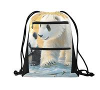 Quteprint Sport Drawstring Backpack - Polar Bear Panda Birds Ice Breathable Mesh Gym Bag with Water Resistant Zipper Pockets, Comfortable Rope Straps for Travel Outdoor Yoga Dance Beach Swim